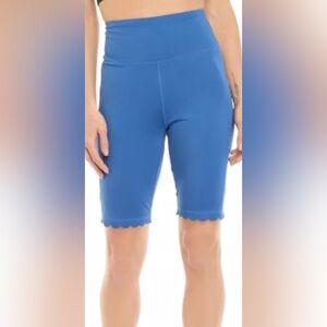 Crown & Ivy Blue Bike Shorts with Scalloped Hem